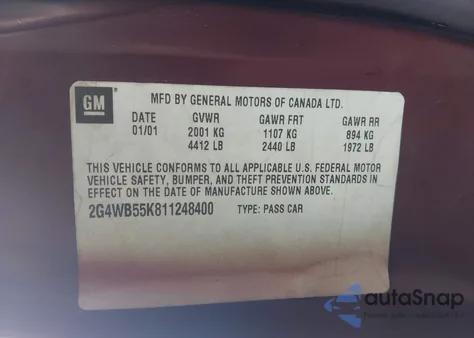 2001 Buick Regal Ls from USA, damaged, VIN 2G4WB55K811248400